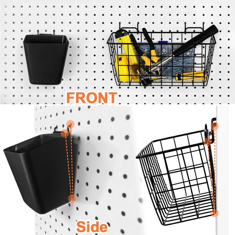 G.CORE Pegboard Basket Organizers, Peg Board Large Baskets Hooks Bins Cups Tool Organizer 6 Pack Set, Wall Storage Display Hanging Accessories for Craft Office Stadio Shed Garage Organization (Black & Black) - Image 2